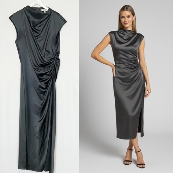 & Other Stories Dresses & Skirts - & Other Stories Fitted Twist Seam Midi Satin Dress Slate Gray US 8
